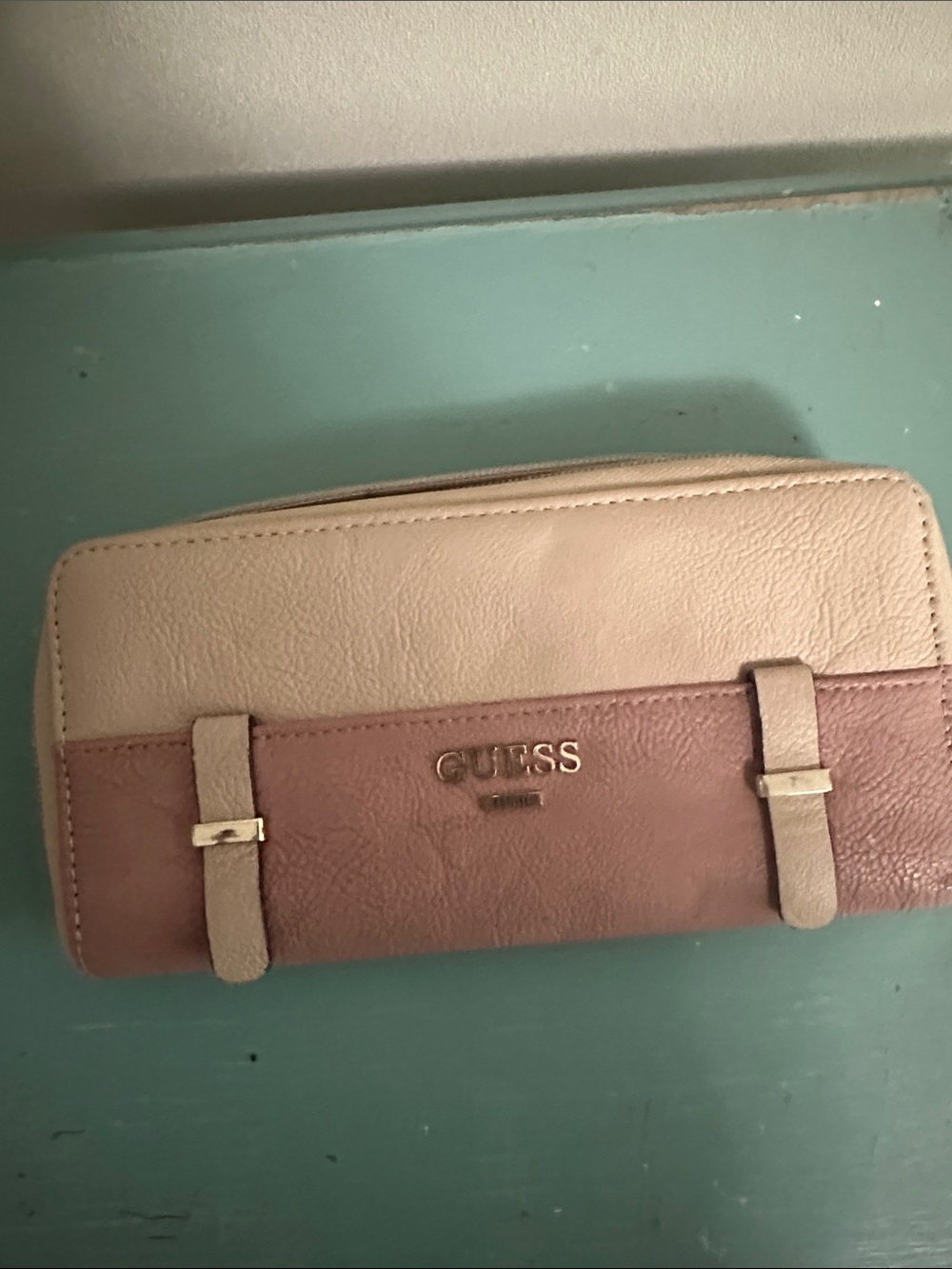 GUESS Two-Tone Beige and Mauve Zip-Around Wallet